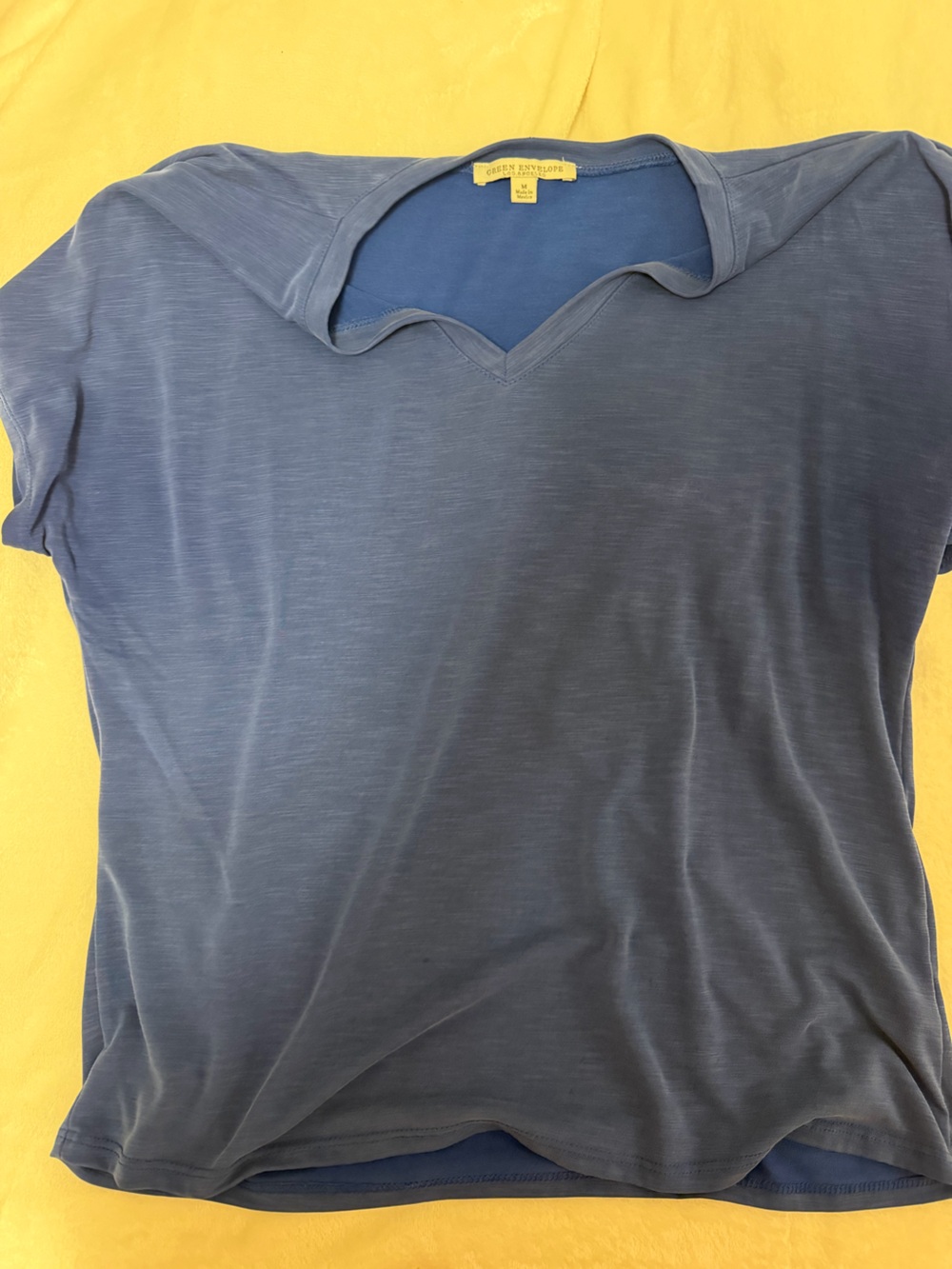Green Envelope Slate Blue V-Neck Short Sleeve Tee